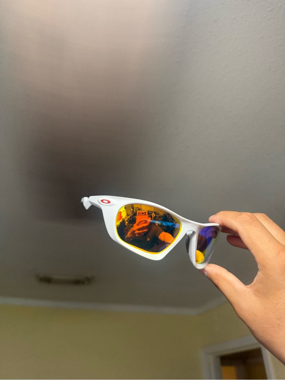 Oakley White Frame Sunglasses with Gold Mirror Lenses Oakley